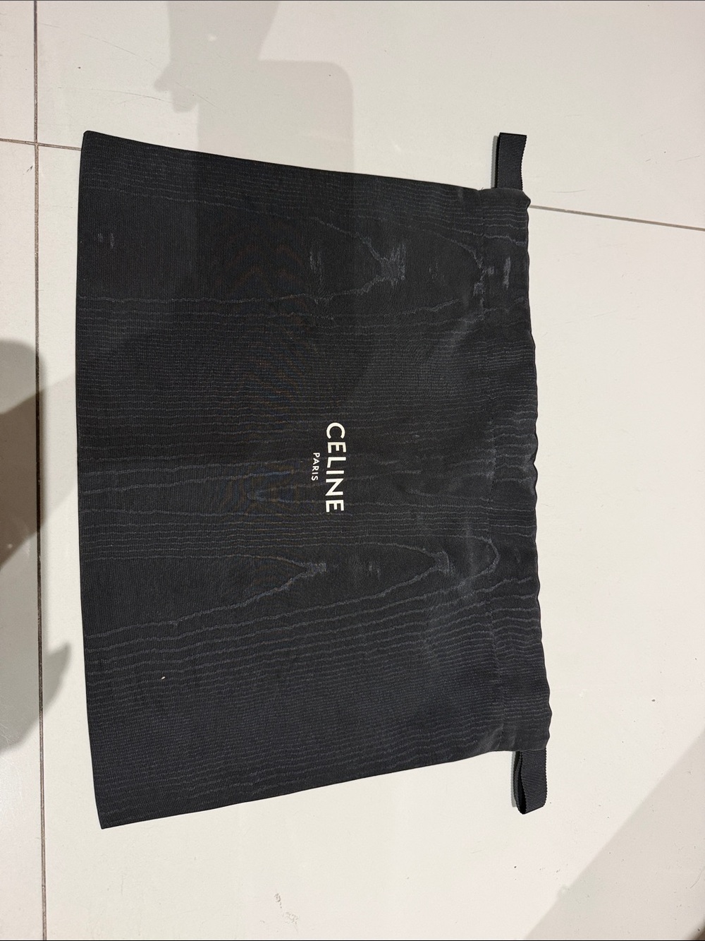 Celine Black Drawstring Dust Pouch with White Logo